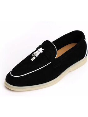 Women's Black/White Comfortable Suede Loafers Flats Slip-On Penny Dress Shoes